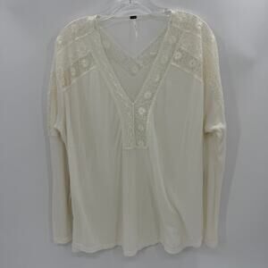 FREE PEOPLE Lace Knit Oversized Shirt Size M Long Sleeve White Cottage Fairy Top